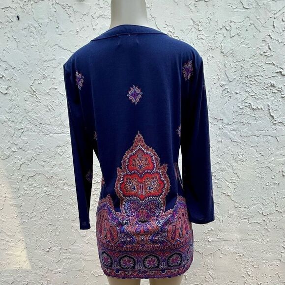 Liz Claiborne Womens Medium Paisley Heritage Tunic Blouse Quarter Sleeve - Picture 7 of 13